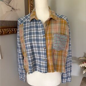 PaperMoon Tessa multi plaid cropped flannel shirt size medium